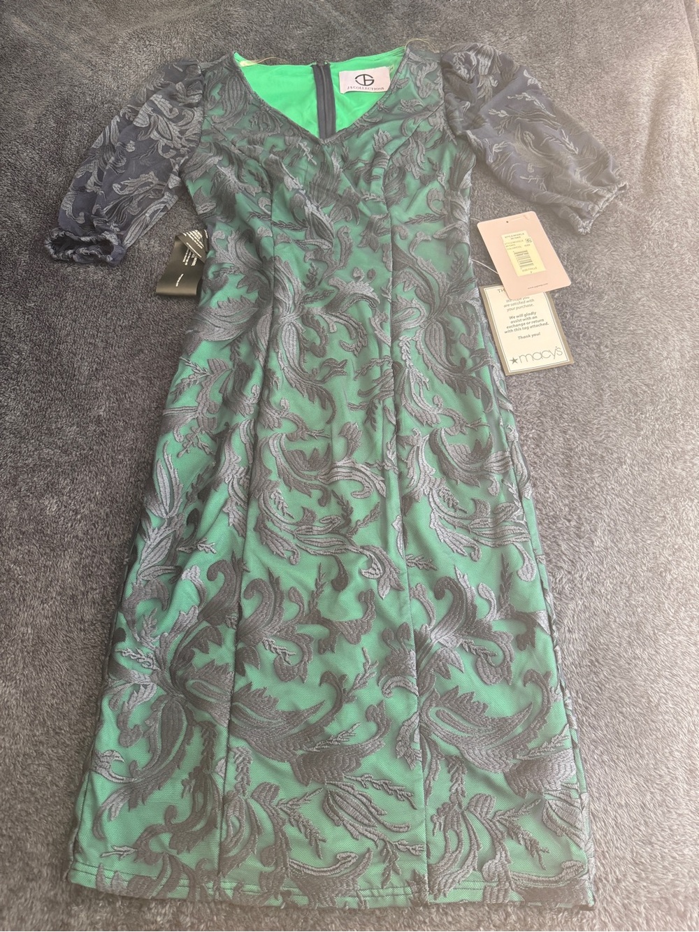 JS Collections Green Dress with Navy Lace Overlay